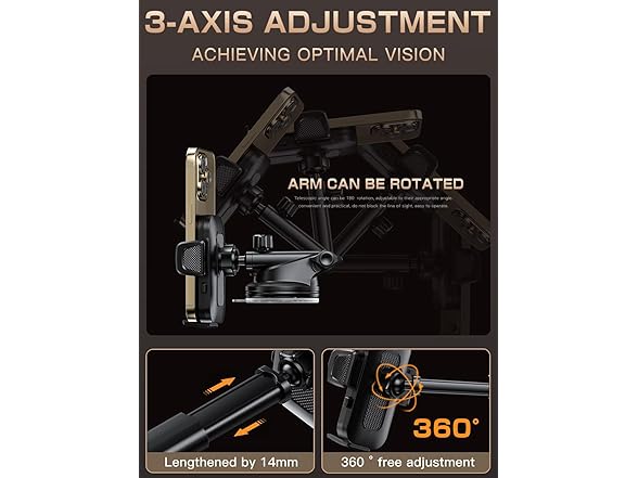 Topmake 3-in-1 Cell Phone Holder for Car