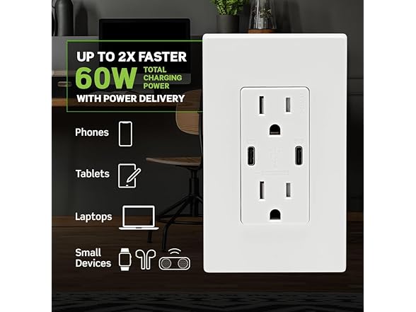 Leviton 60W (6A) USB Dual Type-C/C Power Delivery in-Wall Charger