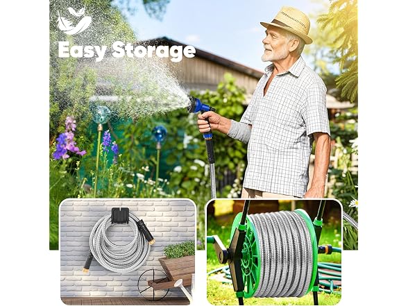 GAGALUGEC 50ft Steel Hose 10 Nozzles