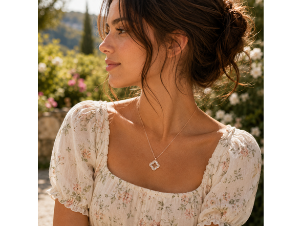 18K Gold Open Clover CZ Necklace