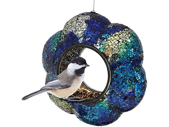 Sunnydaze 10-Inch Glass Mosaic Hanging Bird Feeder
