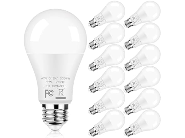 A19 LED Light Bulbs 100W Equivalent, 12-Pack