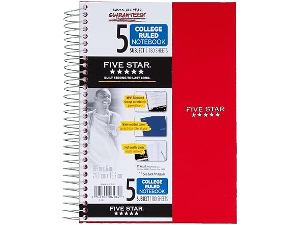 Five Star Spiral Notebook, 9-1/2" x 6"
