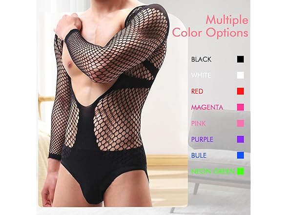 Pinkyhim Men's Sexy Mesh One-piece