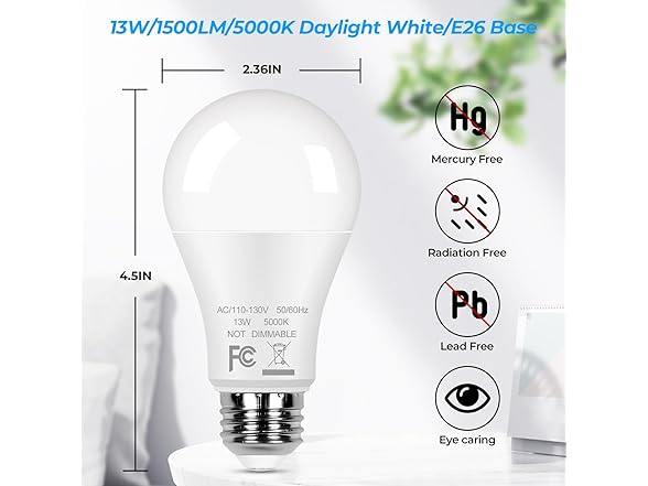 24-Pack A19 LED Light Bulbs, 13W 5000K Daylight White Bulbs