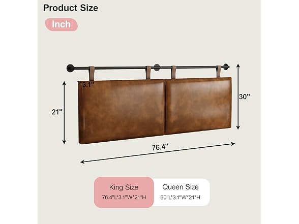 HouseMila Brown Leather King Headboard
