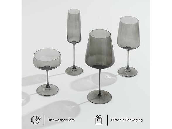 JoyJolt Sidney Cocktail Coupe Glasses Set of 4 | 8 oz Gray