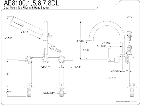 Kingston AE8105DL Deck-Mount Clawfoot Tub Faucet