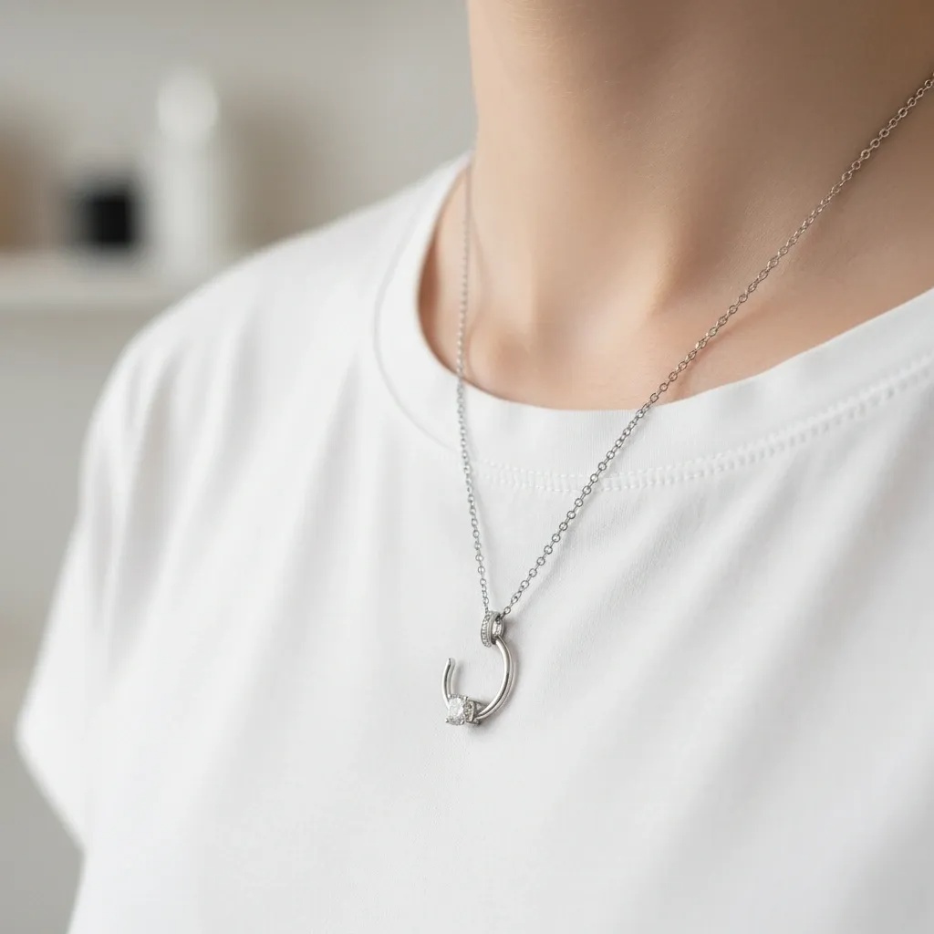 Open Circle Moissanite Diamond Necklace - Gallery 8