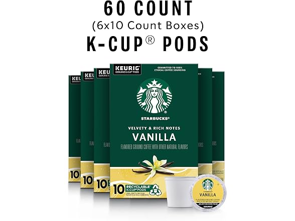 66CT Starbucks K-Cup Coffee Pods, Vanilla