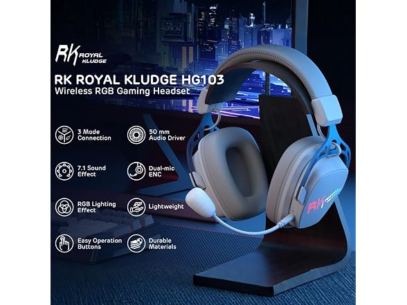 RK ROYAL KLUDGE RK-HG103-RWWT HG103 Gaming Headset,White