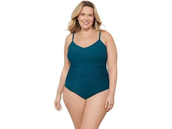 Aqua Green Women Princess Seam Adjustable Swimsuit