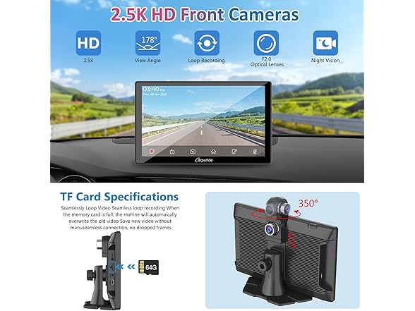 9" Wireless CarPlay Screen w/ Dash Cam