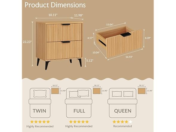 Wood Nightstand Set of 2