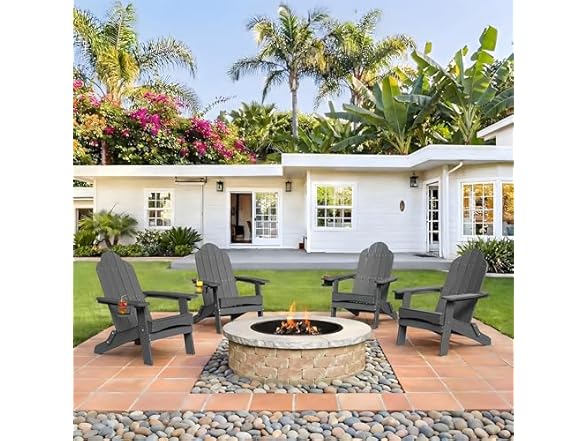 Dark Grey Folding Adirondack Chair Set of 4