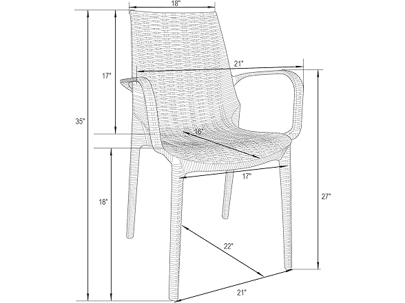 LeisureMod KCA21 Kent Patio Dining Armchair Set of 2