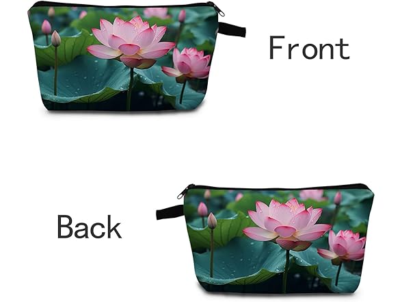 Lotus Pond Print Makeup Bag