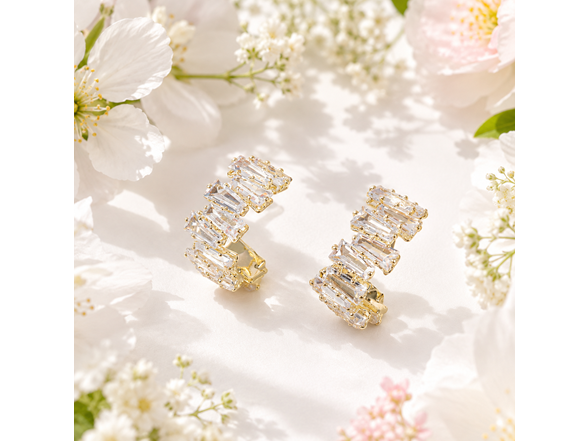 18K Gold Baguette CZ Ear Climbers