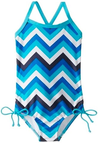 Kanu Surf Girls' Layla Beach Sport Banded 1 Piece Swimsuit, Olivia Blue Chevron, 12