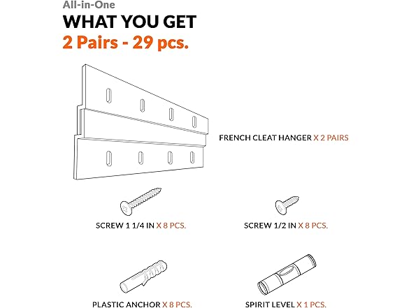 French Cleat 12" 2Pairs 100lb Mirror