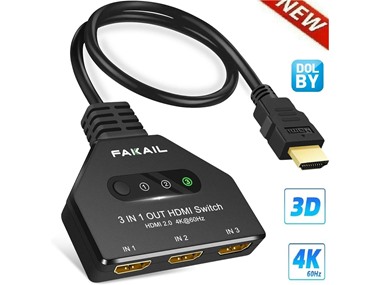 $18.99, Was $39.99, 52% Off! 4K HDMI Switch 3 in 1 Out 3 Port HDMI dealfomo
