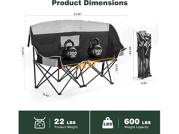 SUNNYFEEL Black Loveseat Chair w/Cooler
