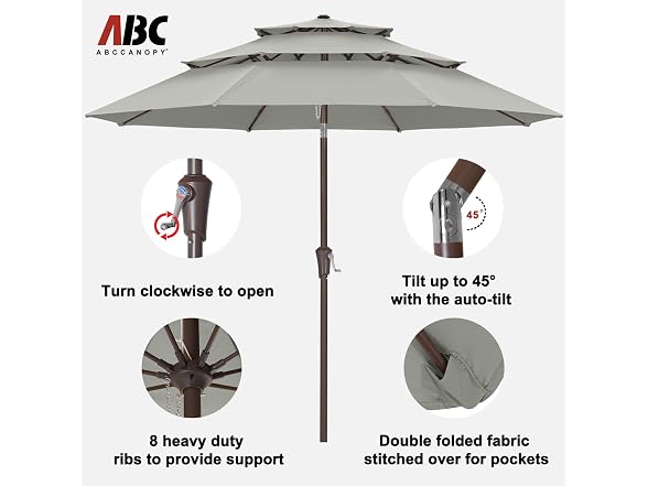 ABCCANOPY 3 Tiers Patio Umbrella 11ft Grey