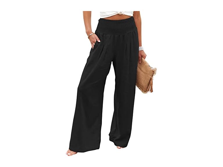 Winioder Women Linen Pants Elastic High Wide Pants