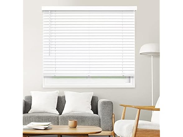 CHICOLOGY Faux Wood Blinds , Window Blinds , Wood Blinds , Window Shades , Window Treatments , Blinds & Shades , Window Shades For Home , Wooden Blinds , 45"W X 48"H, Basic White