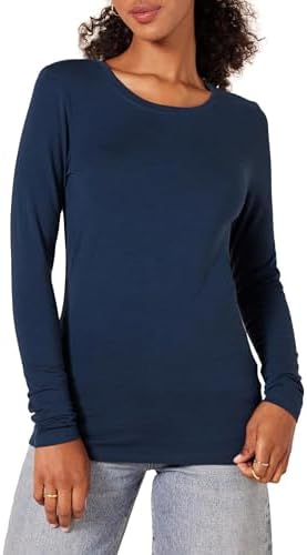 Amazon Essentials Women's Regular-Fit Long-Sleeve Crewneck T-Shirt (Available in Plus Size), Navy, Large