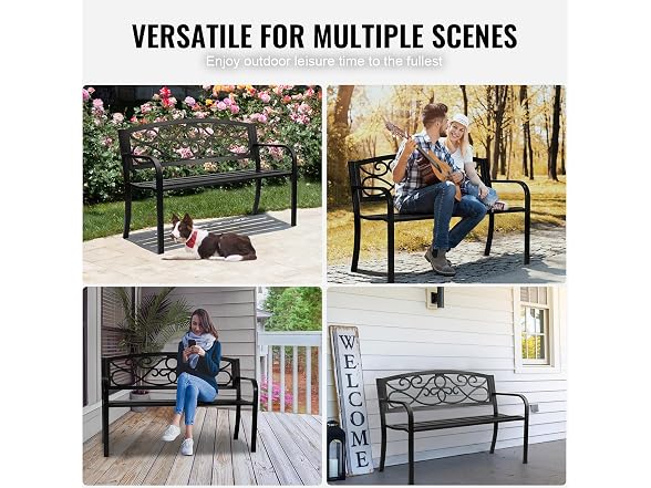 Outdoor Bench, 50 inches Metal Garden Bench for