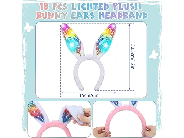18 Pcs Easter Light Up Bunny Ears