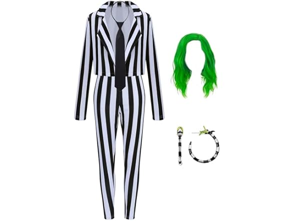 Women's Black and White Striped Suit