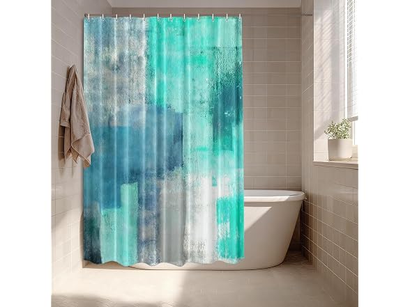 Batmerry Turquoise Grey Abstract Shower Cutain