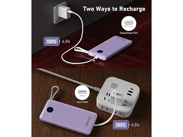 EEIVOL 10000mAh Power Bank w/Cables
