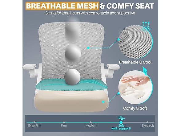 FelixKing Office Chair - Ergonomic Desk Chair Breathable Mesh Task Chair with Wheels and Lumbar Support Home Desk Office Chair with Flip up Armrest Rolling Swivel Computer Chair for Home Office Gray (Open Box)