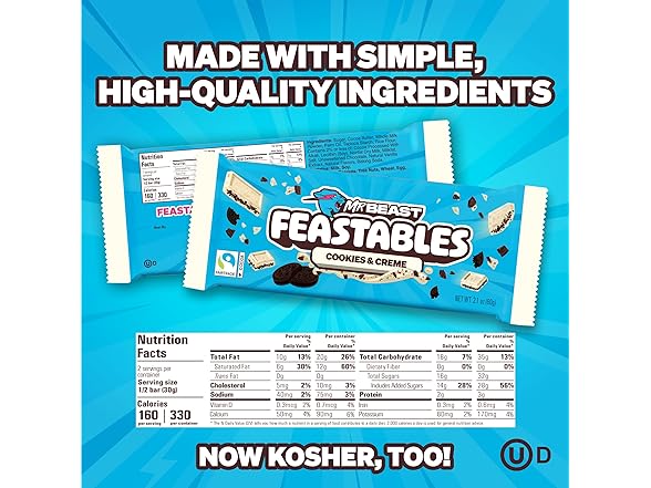 Feastables Cookies Creme Choc Bar 10ct 2