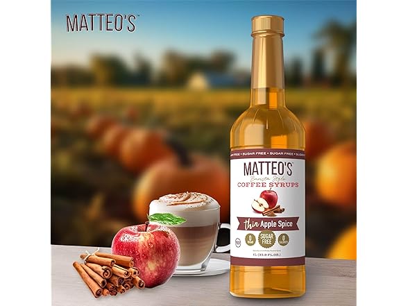 1CT Matteo's Apple Spice Syrup for Coffee, Lattes 33.8 oz