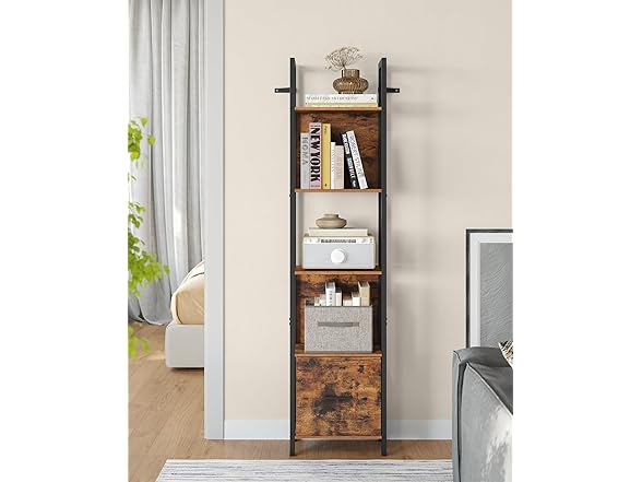 VASAGLE 5-Tier Bookshelf, Book Shelf with Drawer