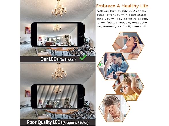 6Pk Dimmable E12 LED Candelabra Bulbs 40W, Warm White