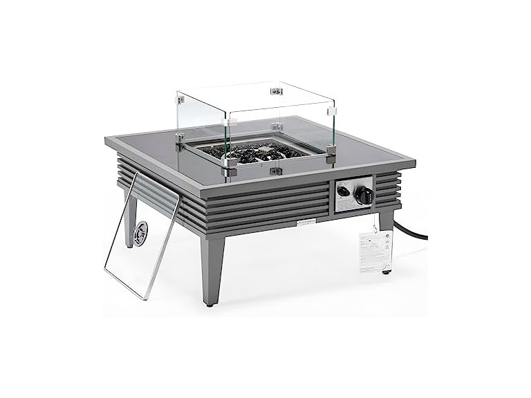 LeisureMod Walbrooke Modern Outdoor Square Fire Pit Table with Slats
