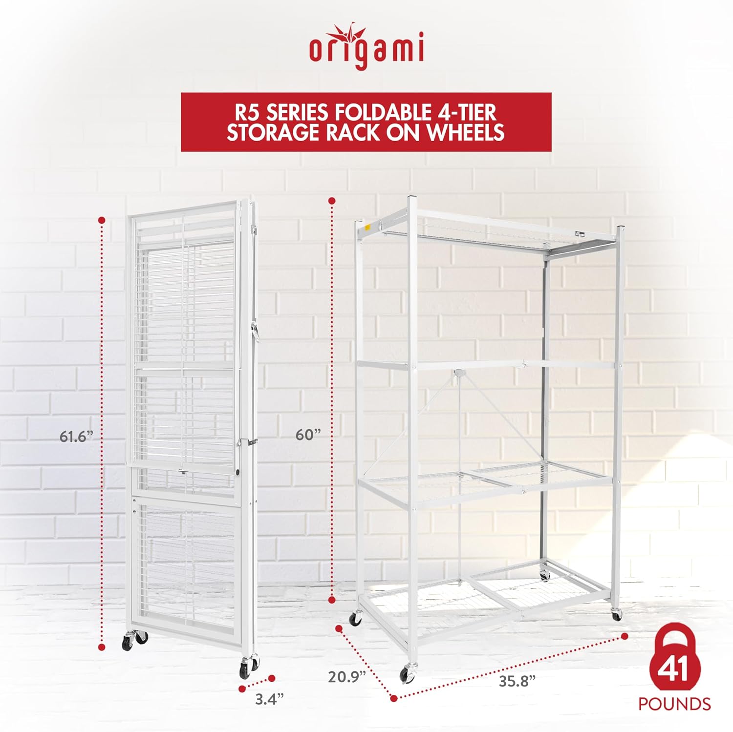 Origami R5 4-Shelf HD Folding Storage Rack, White - Gallery 11