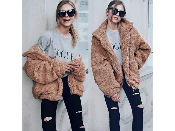 Comeon Women's (M) Women's Coat Casual Lapel Fleec
