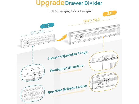 Vtopmart 2.36" Short Upgrade Drawer Dividers 12.8"-22.3"