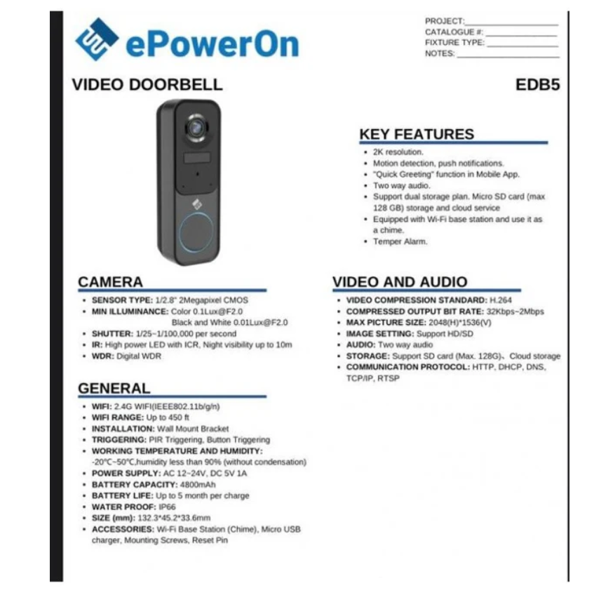 ePowerOn EDB5 Wireless Smart Video Doorbell Camera - Gallery 5