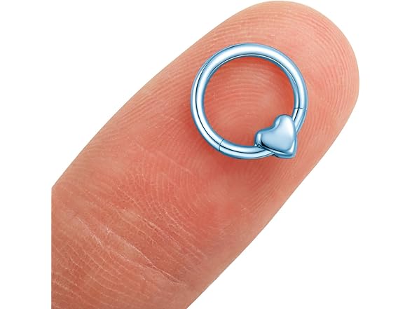 G23 Titanium Heart Nose Ring Ice Blue
