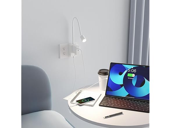 PRINCEWAY Plug In LED Reading Light with Outlet