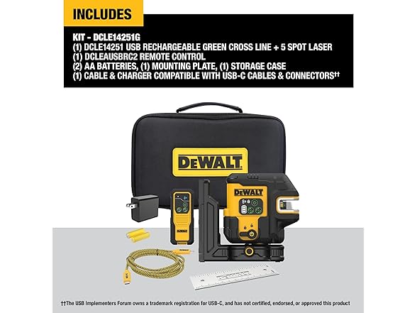 DEWALT DCLE14251G 150ft Green 5 Spot Laser Level Kit