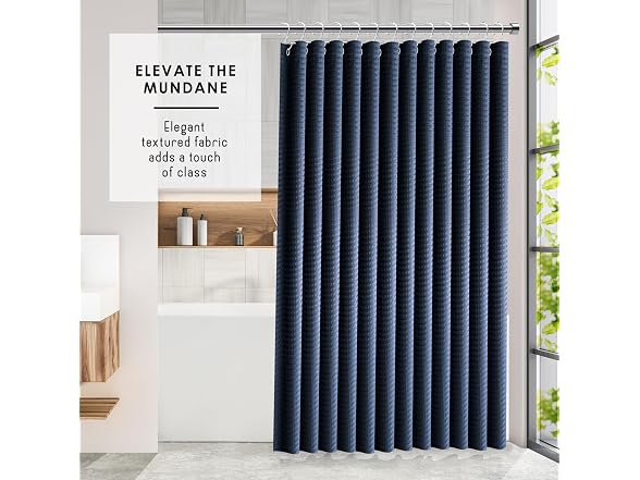 Clara Clark Navy Blue Shower Curtain Set w Caddys