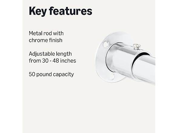 Amazon Basics Closet Rod, Adjustable, Chrome Finish